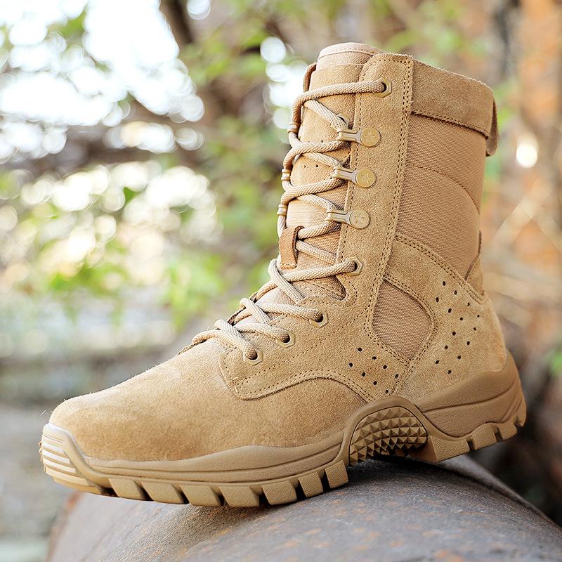 European and American New Combat Training Boots Men's Brown Boots Non-slip Training Boots Wear-resistant Leather Boots Outdoor Combat Boots