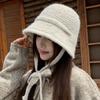 Versatile Wide Brim Strap Hat Women's Autumn and Winter New Face Small Warm Bucket Hat Fashion Knitted Hat Basin Hat