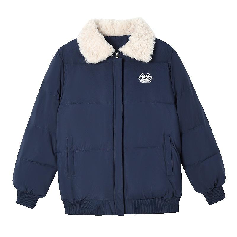 American retro short cotton jacket women's winter new versatile lapel thickened warm fur collar bread jacket cotton coat