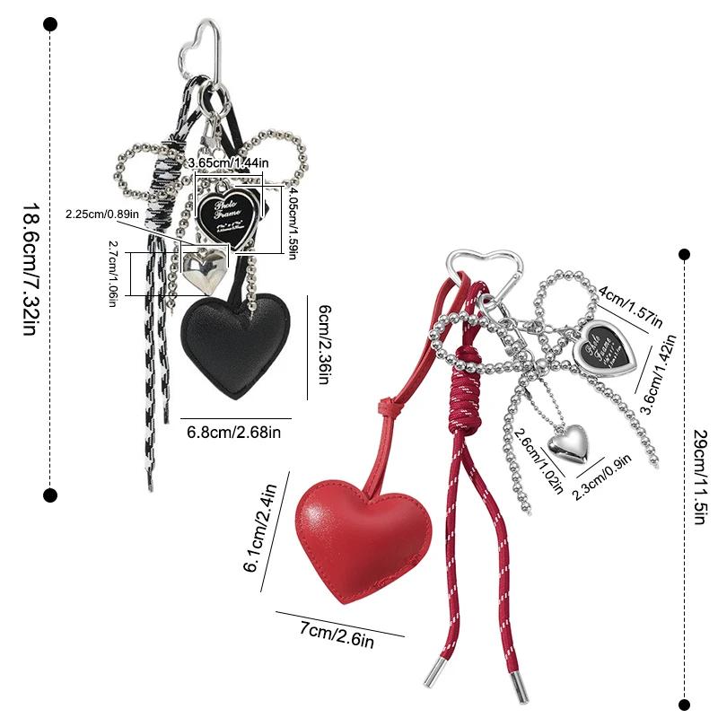 Glossy Leather Pearl Bow Keyring Bead Y2k Love Heart Backpack Pendant Korean Style Bag Charms Bag Purse Decor
