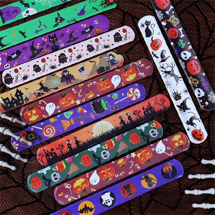 100 Peças Pulseiras de Bater Únicas com Tema de Halloween Pulseiras de Bater de Halloween para Reuniões Temáticas e Celebração