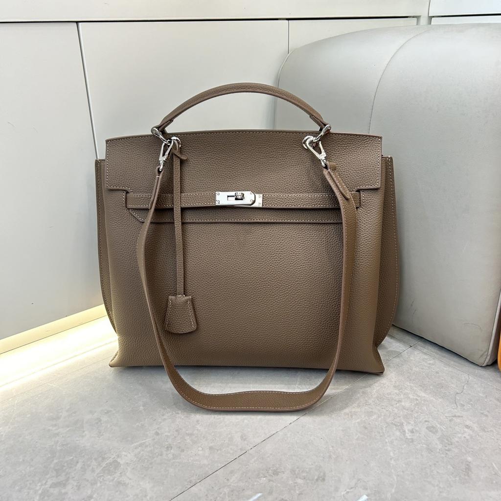 Erste Schicht Rindsleder Litschi-Muster Platin Mode Schulter Umhängetasche Große Kapazität Handtasche