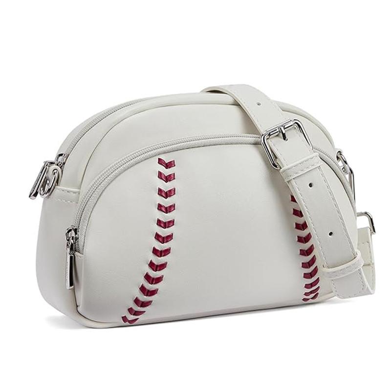 IELGY Trendy Leather Retro Baseball Style Shoulder Bag Zipper Shoulder Strap Crossbody Bag