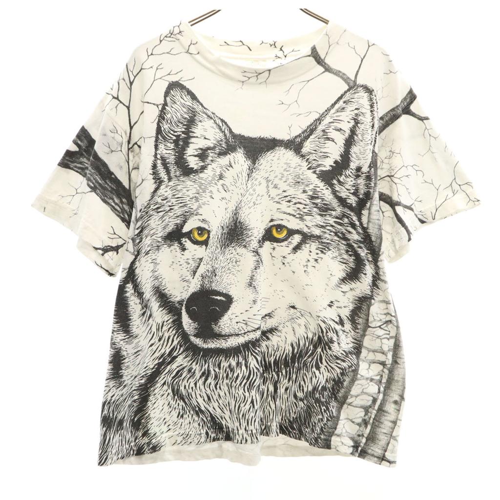 Sportnit 90s Old Wolf Short Sleeve T-shirt L White Animal Men's Used