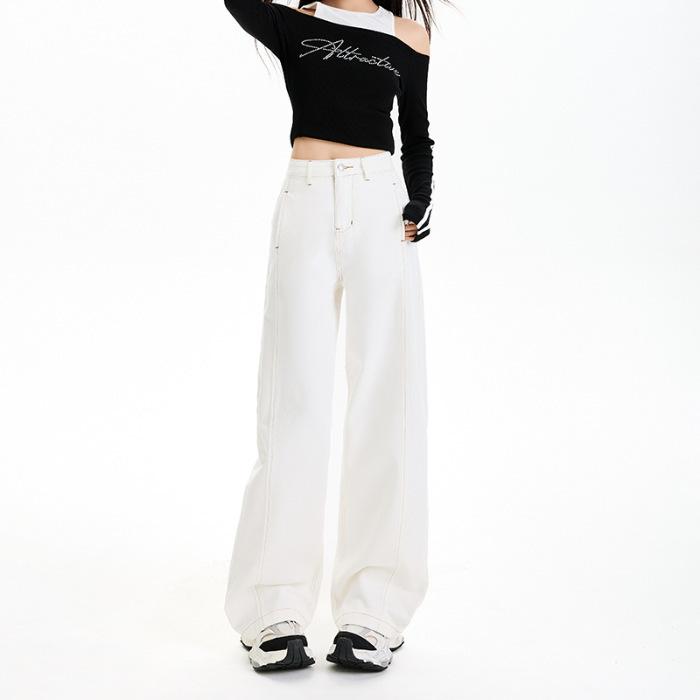 

Широкие брюки для женщин на весну и лето. Свободные утягивающие джинсы с высокой талией и широкими штанинами для женщин на весну и лето. 2XL