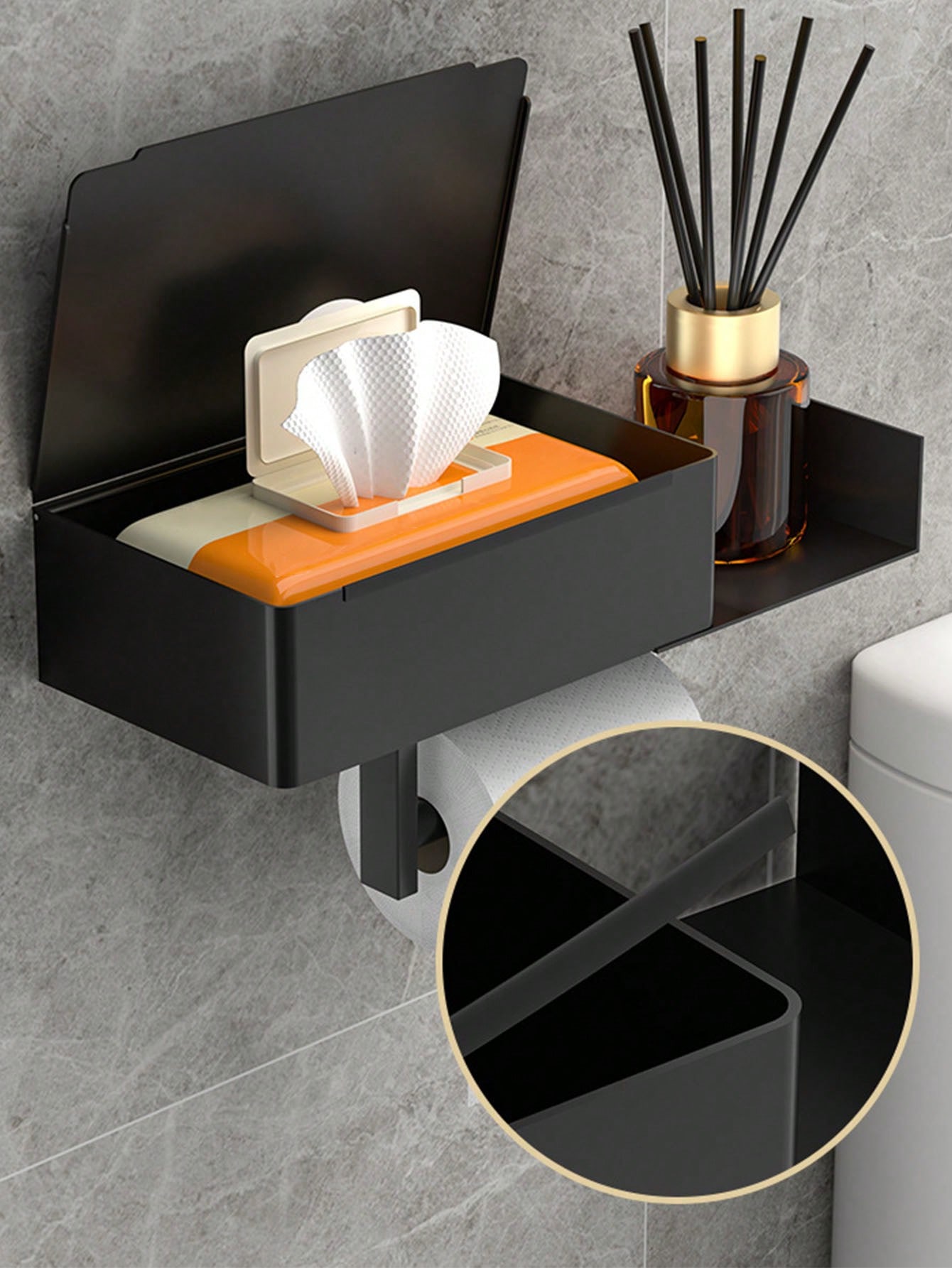 

1pc Toilet Paper Holder, Punch-Free Wall-Mounted Paper Towel Holder, Stick-On Paper Towel Holder, With Phone Storage Function