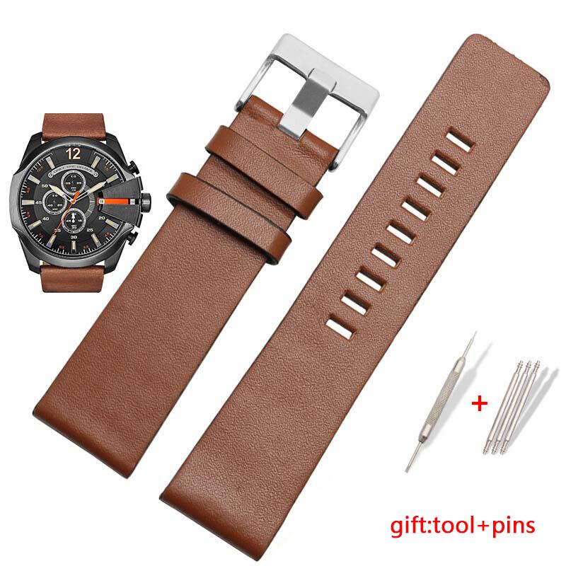 Genuine leather watchband For Diesel DZ4343/4405/7257/4423/1657 watchband 22 24 26 28 30 32 34mm cow leather with rivet straps