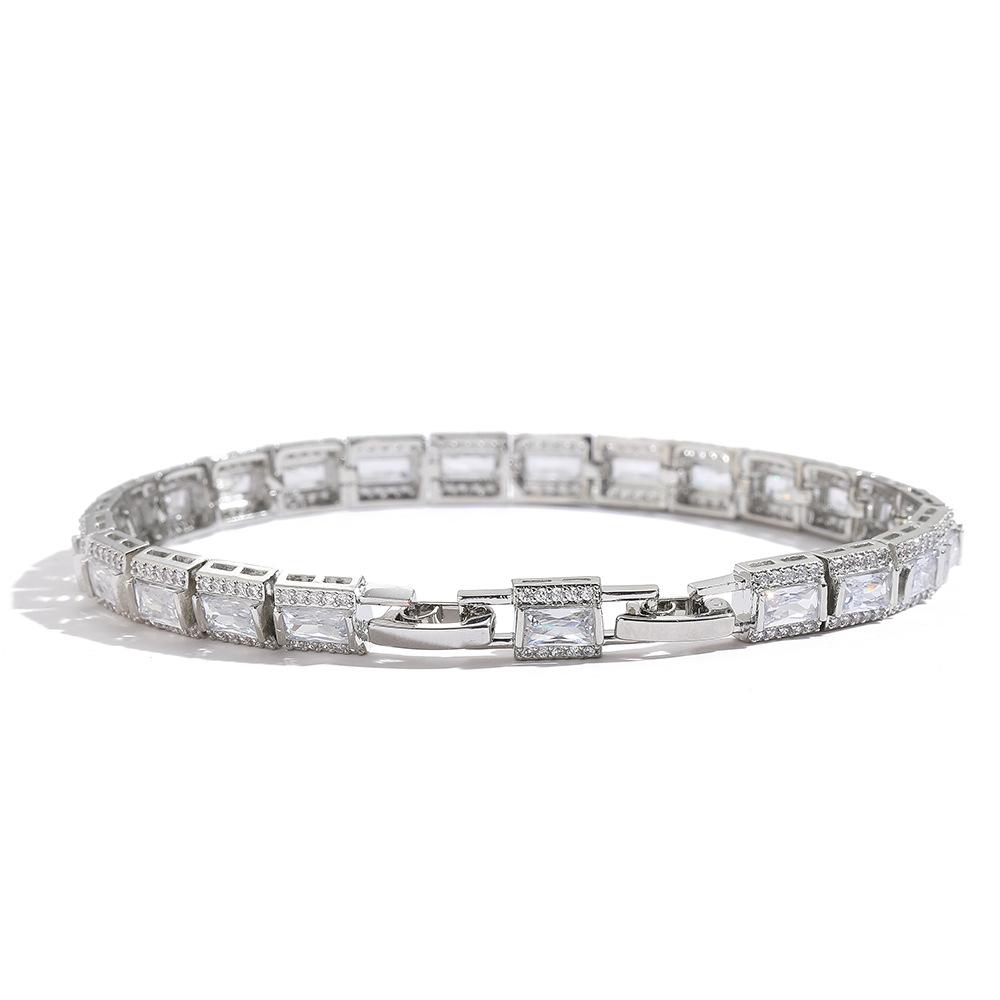 Luxury Baguette Zirconia Bracelet Rectangular Step Cut Tennis Bracelet Brass Gold Plated High End Jewelry for Women