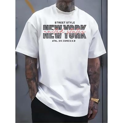 Europäische Größe Herren Rein - Polyester Weiß T-Shirt: Kühn vereint: Signature Rote Linie T-Shirt