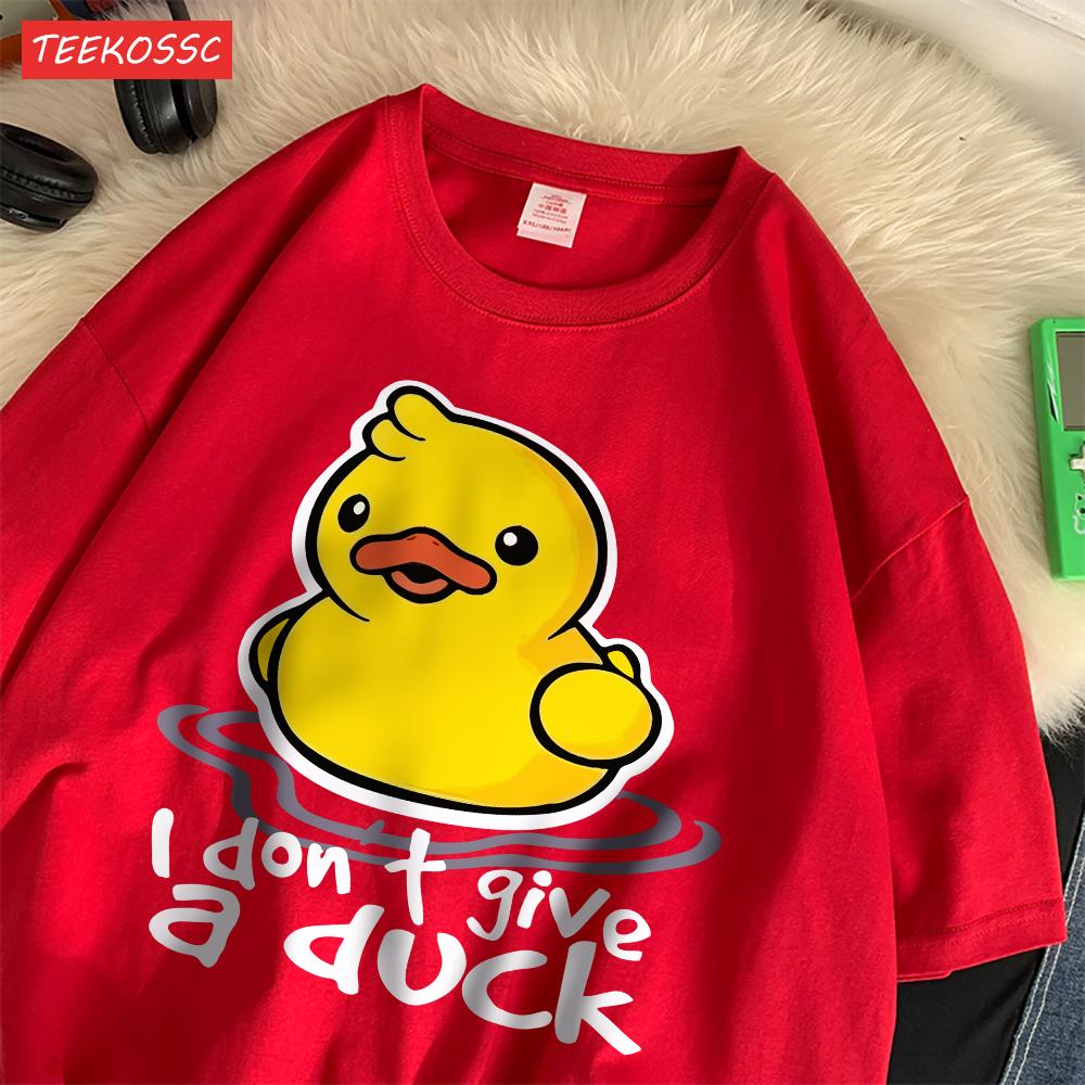 Bawełniane Koszulki Damskie z Nadrukiem Ulicznym I Dont Give A Duck Zabawne Topy Oversize z Okrągłym Dekoltem Miękkie Krótkie Rękawy Trendowe Ubrania Damskie