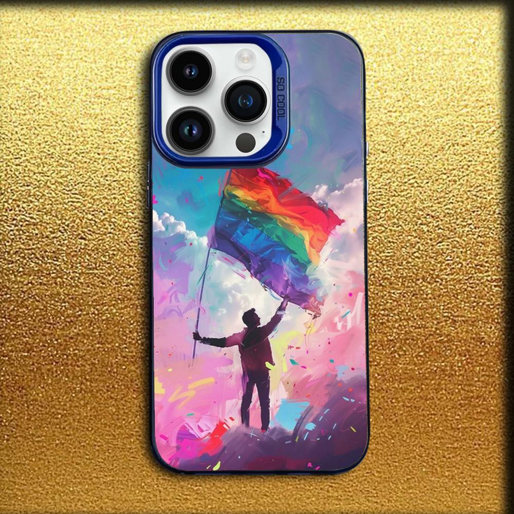 Gay Lesbian LGBT Rainbow Phone Case For iPhone 16,15,14,13,12,11,Mini,Pro,MAX Blue Matte Silicone Cover