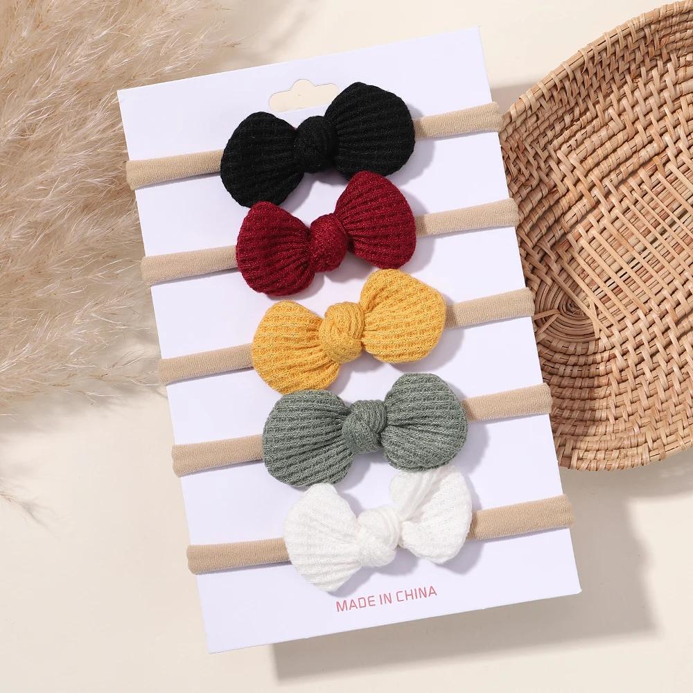 5/6Pcs Girls Solid Color Bowknot Headband For Baby Kids Grograin Ribbon Headwear Hair Bands Infant Hair Accessories