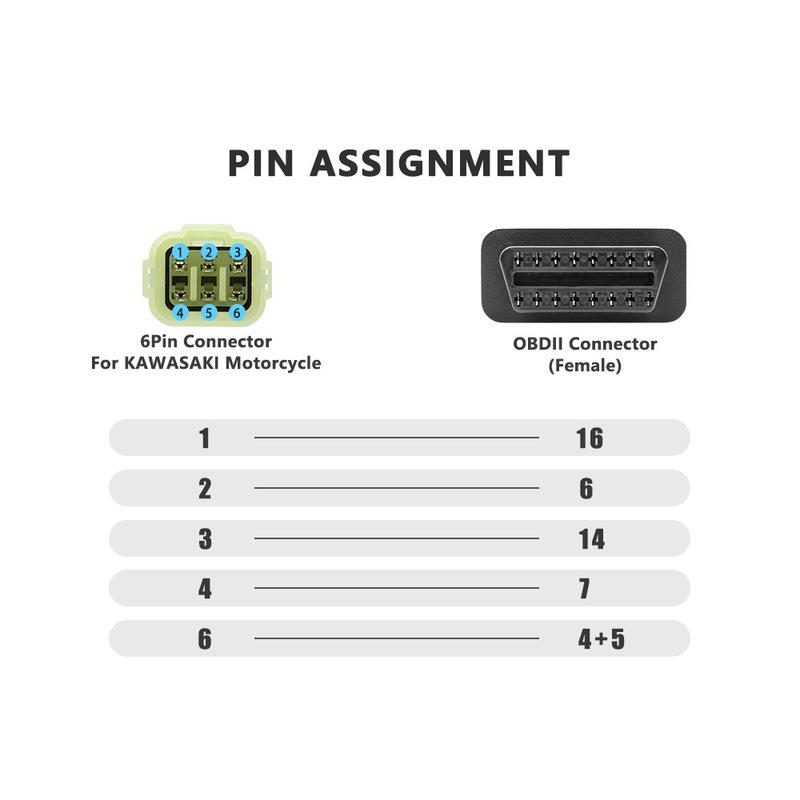 For Kawasaki 6PIN to 16PIN OBD2 Cable Motorcycle Motorbike Extension Cable for Kawasaki 6pin Diagnostic Conversion Cable Adapter
