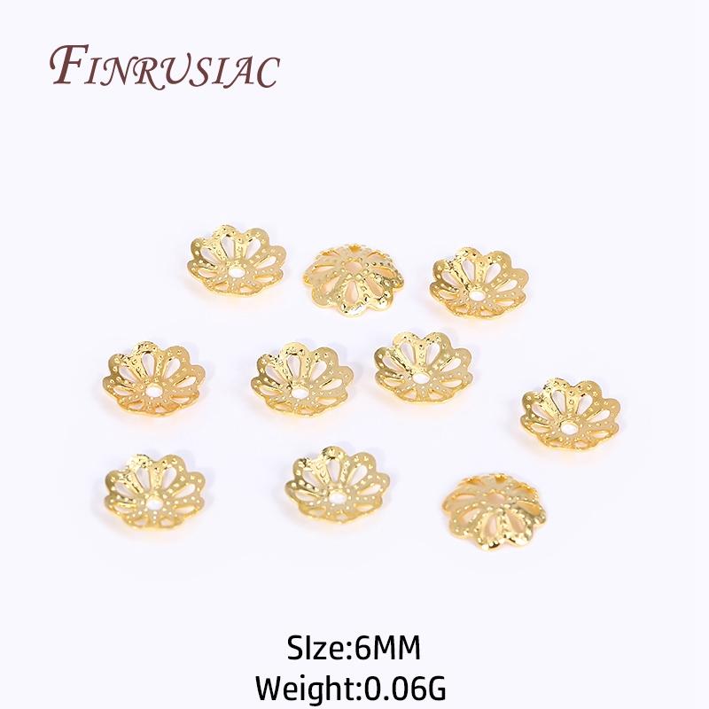 5/6/8mm 18K Gold Plated Brass Filigree Bead Caps Flower Cap For Beads DIY Beading Jewelry Making Supplies 50/100 pcs Wholesale