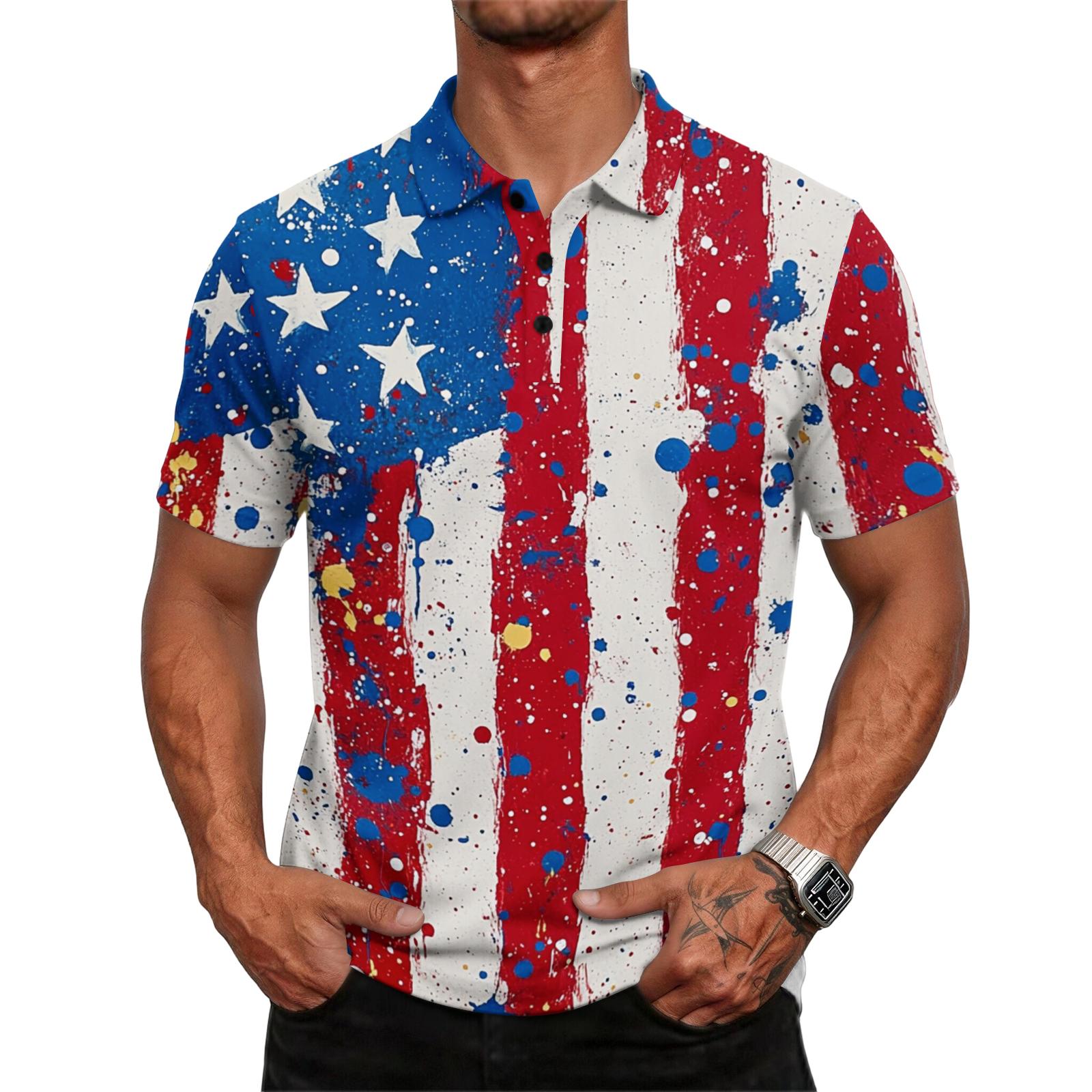 

Men s casual loose-fitting fashionable flag-patterned printed short-sleeved T-shirt top XXL красный