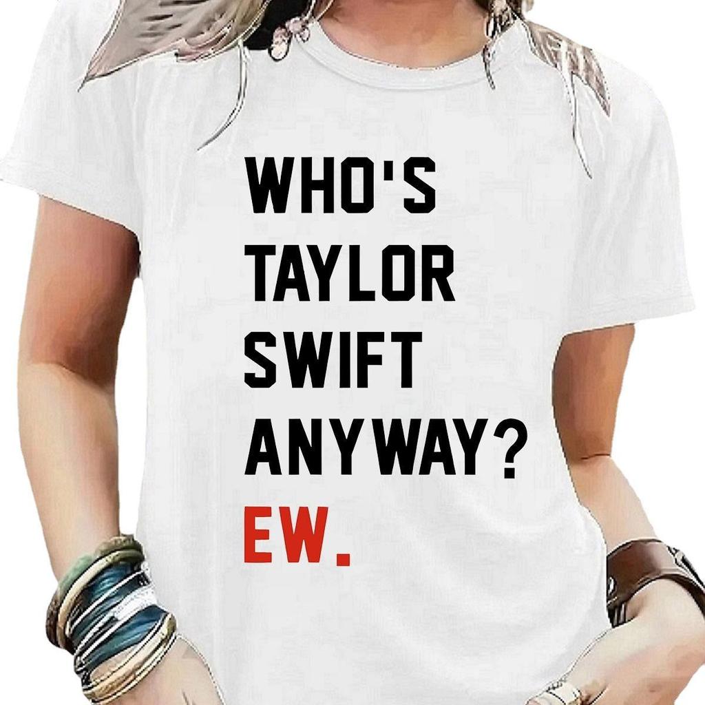 Women's "WHO'S TAYLOR" Letter Print Round Neck Short-Sleeve T-Shirt