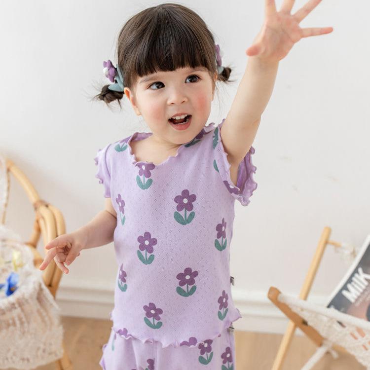 

Bear Leader Summer New Pajama Baby Girl Clothes 3-7 Years Old Flower Printed Short Sleeved Top + Shorts Cute Children s Set 80CM