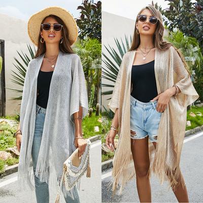 Damtoppar Lös Fransar Cover-ups Strand Bad Bikini Kimono Cardigan Badkläder Cover-ups Blus för Badkläder Semesterkläder