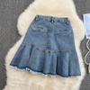 Summer Commuter Korean Fashion Girl High Waist Denim Skirt Slim Pleated A-Shaped Fishtail Skirt
