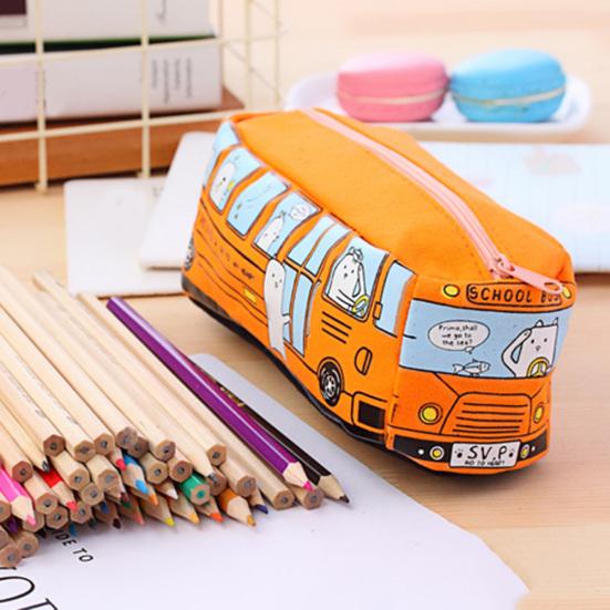 Creative Cartoon Animal Bus Pencil Case Unisex Canvas Pen Bag Stationery