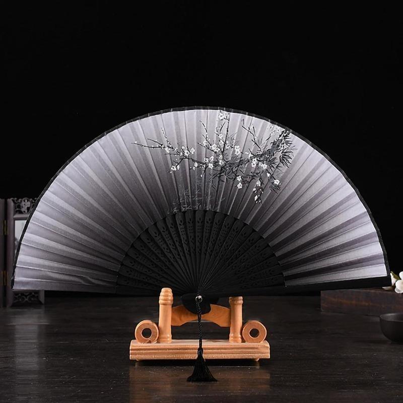 

Винтажный шелковый складной веер в стиле ретро, ​​китайский японский бамбуковый складной веер с кисточками для танцев, ручной веер, украшение для дома, орнамент, подарок для рукоделия