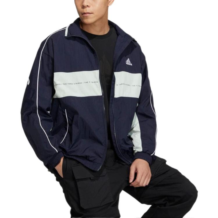 Adidas Embroidered Logo Patchwork Block Zip Jacket Unisex Outerwear Navy-Blue IA9428