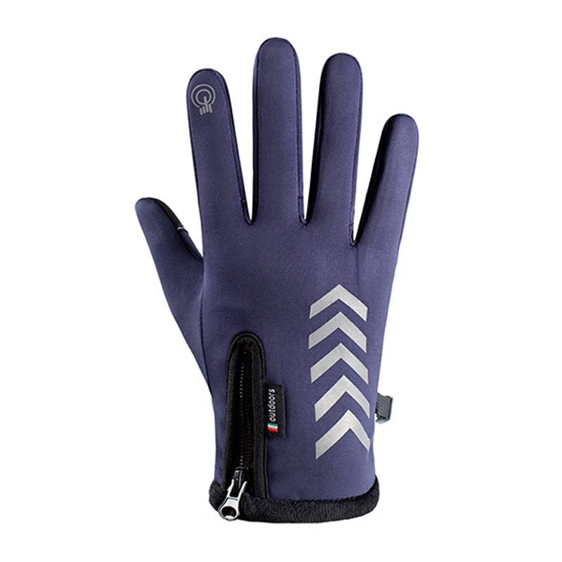 Autumn and Winter Warm Gloves Men Plus Velvet Thickened Cold Proof Waterproof Zipper Cycling Gloves Anti Slip Touch Screen Outdoor Sports