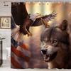Amerikanische Flagge Adler Wolf Tierwelt Duschvorhang Badezimmer Dekoration Patriotisch Dschungel Natur Druck Vorhangliner Akzent Akzent