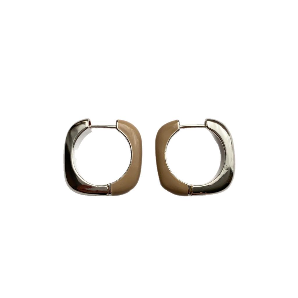 Simple and plump oval earrings French retro metal enamel drop glaze premium ear buckle earrings