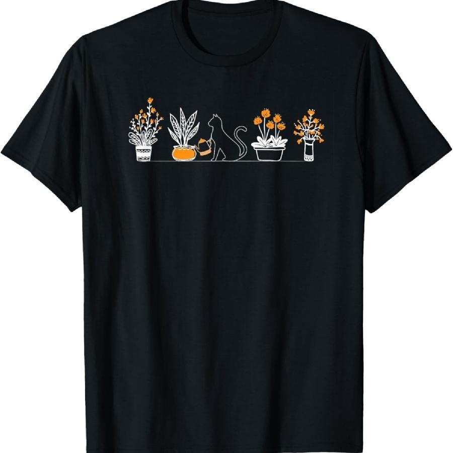 Funny Gardening Gardener Cat Watering Plants Cactus Lovers T-Shirt