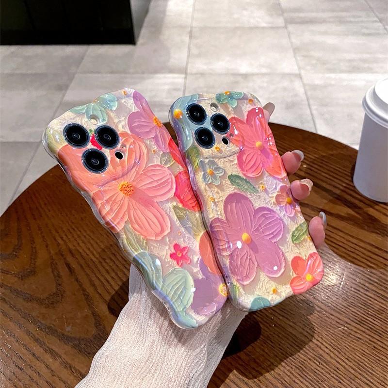 Advanced Korean Oil Painting Soft TPU Phone Case for Apple for iPhone 15 14 13 12 16promax Twist Featuring Beautiful Flowers