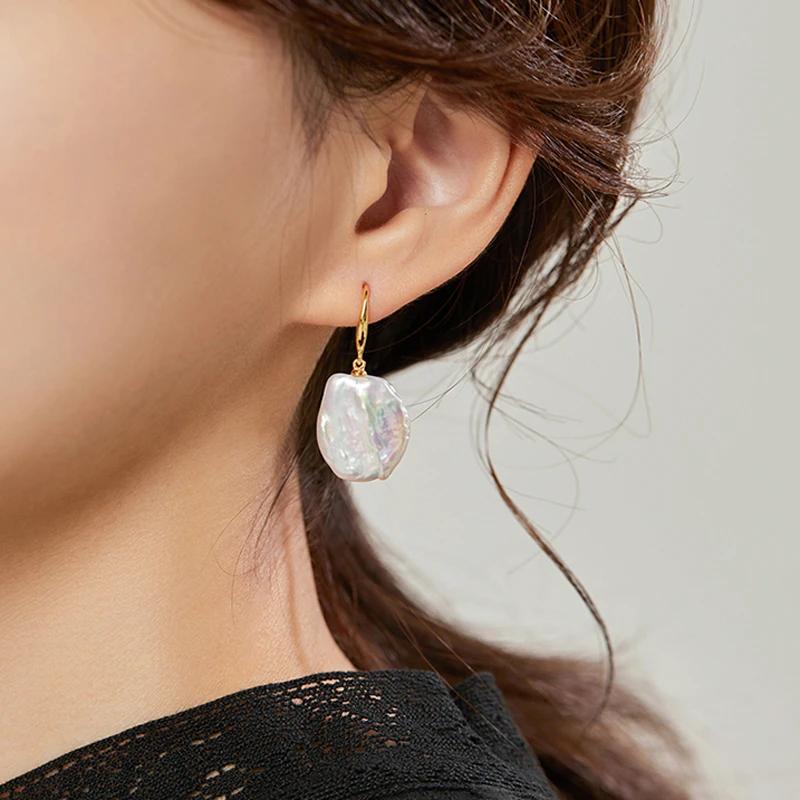 Hengsheng 925 Silver Drop Earrings Baroque Shape 100% Freshwater Pearl Earrings for Women New Arrivals