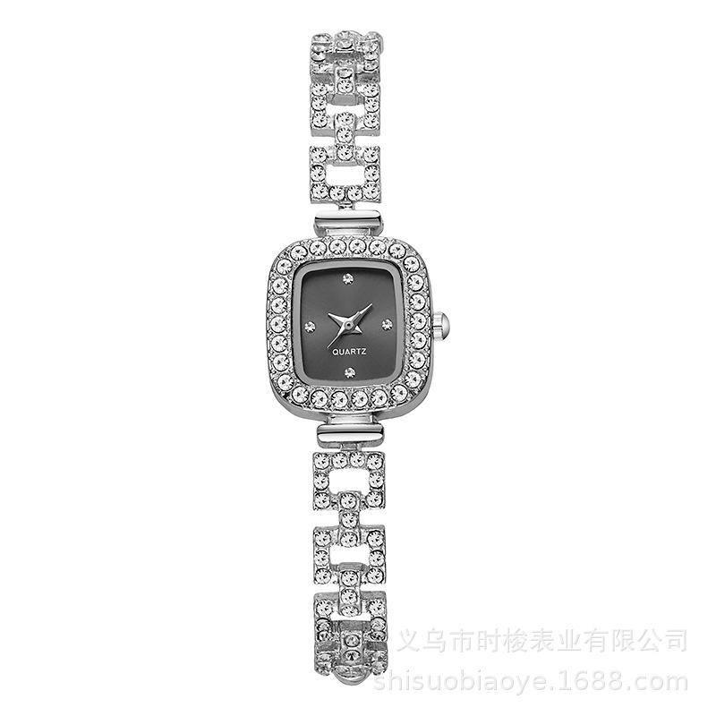

Luxury Rhinestone Bracelet Strap Women Watches Elegant Square Quartz Wristwatch Girls Clock Gift срібний/чорний
