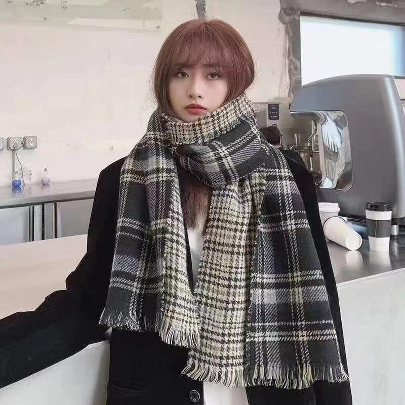 Women's Red Plaid Retro Faux Cashmere Scarf - Versatile & Warm for Autumn/Winter