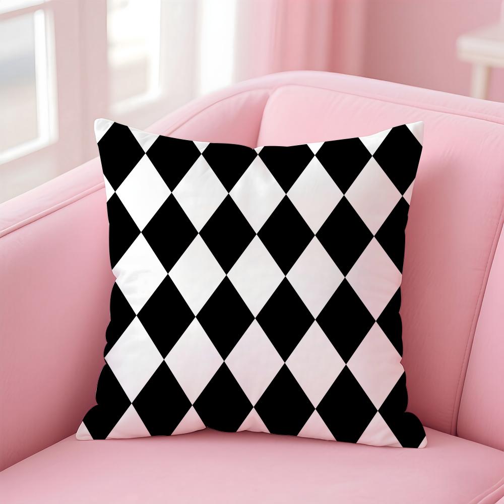 BBlack and White Patterns Cushion Cover Pillow Case Soft Friendly Fabric Concealed Zipper