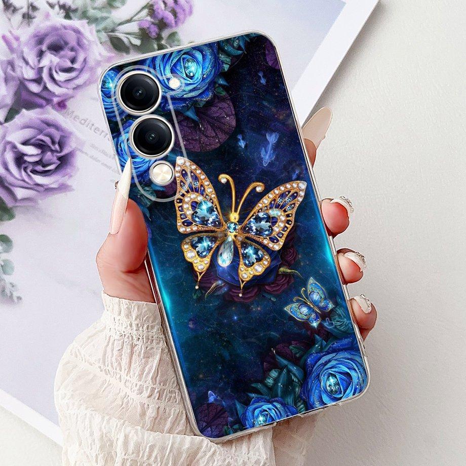 For Vivo Y29s Y29 4G 5G / Vivo Y04 4G Back Cover Girly Fashion Flower Butterfly Painting Case Soft TPU Clear Slim Silicone Funda