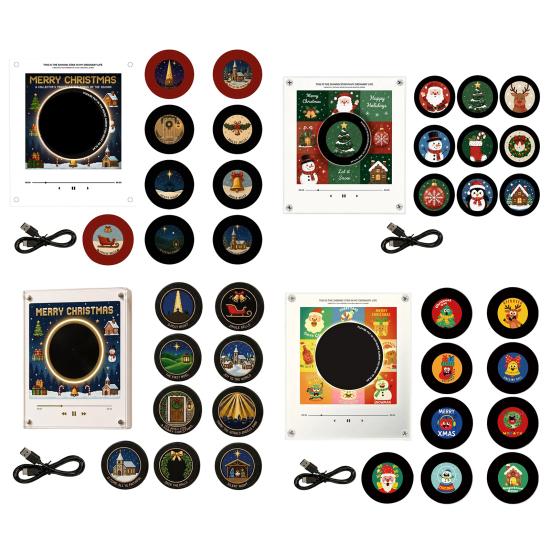 Vintage Style Desk Accessory Programmable Vinyl Record Player Fridge Magnet with 9 NFC Music Records, Retro Aesthetic Magnetic Office Atmosphere Decor