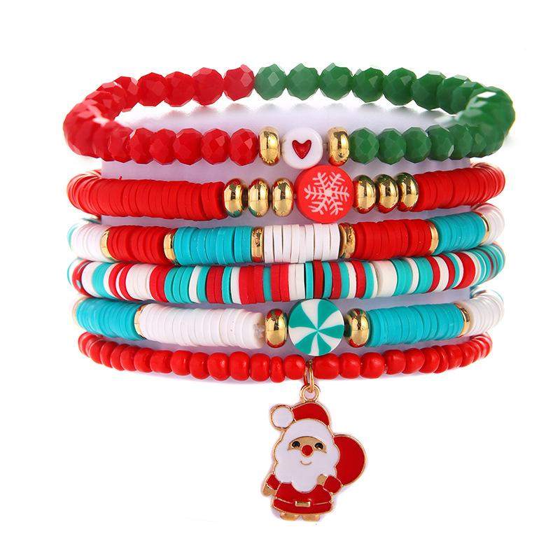 Christmas soft pottery beaded bracelet set English letter bead alloy Christmas pendant gift bracelet
