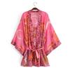 2024 Spring Women's Floral Kimono Cardigan with Cotton Waistband