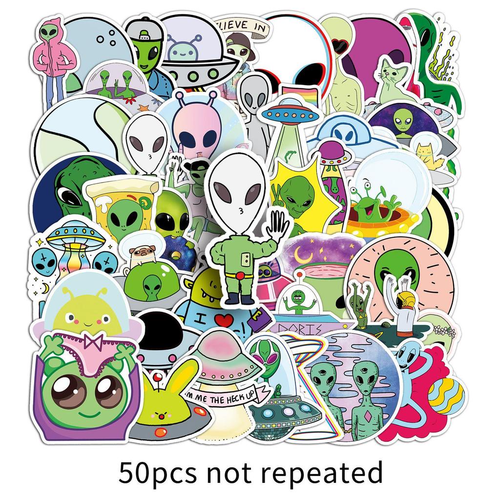 50 Cartoon Alien Stickers: Trendy, Waterproof Decorations for Laptops, Diaries, Cars