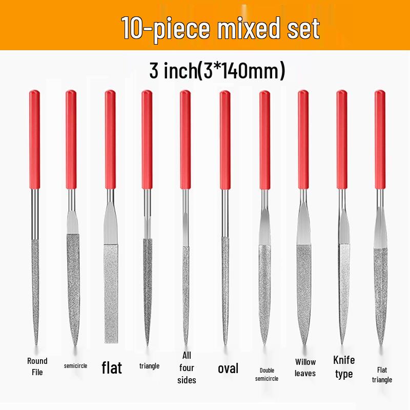 Titanium-Plated Fine Alloy Diamond File Set for Metal Grinding & Deburring