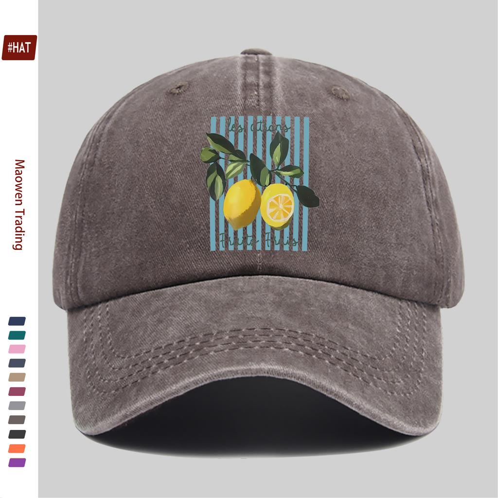 pc Striped Lemon Print Baseball Cap Spring Summer Fresh Printed Golf Hat Home Leisure Decor Hat Comfortable Lightweight Papa H