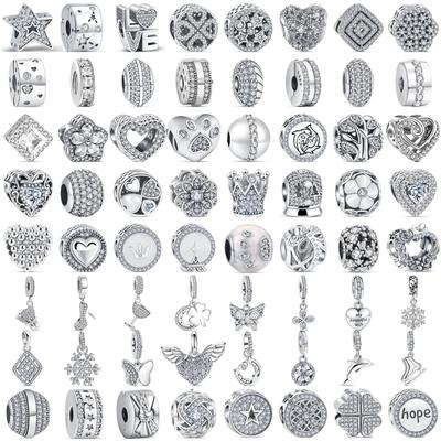925 Silber Einfache Silber Farbe Stil Krone Schmetterling Herz Funkelnde Perle Fit Original Fasion Charm Armband Luxus DIY Schmuck
