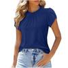 2026 Women's Solid Color Button Round Neck Short-Sleeve Pleated Top