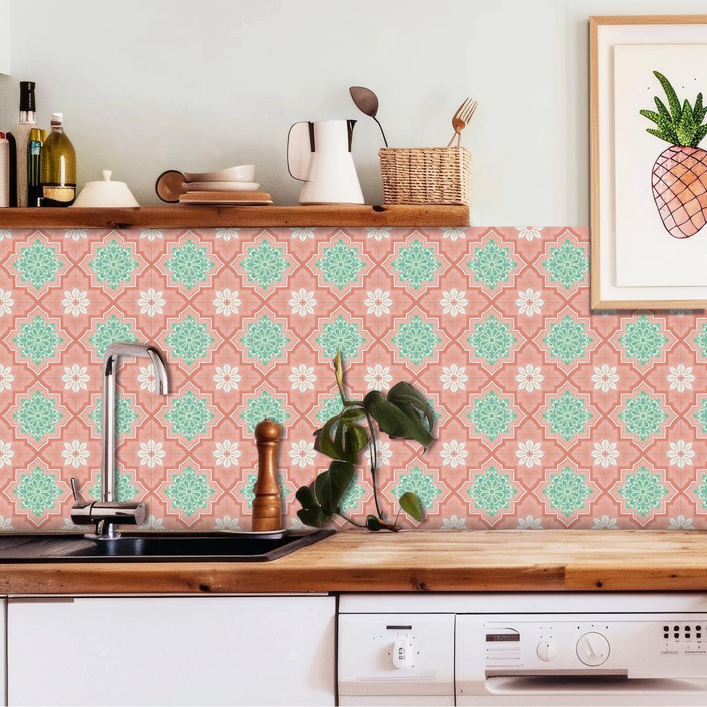 10Pcs Moroccan Tile Stickers - Crystal Glossy PVC Wall Decals - Waterproof Self-Adhesive Floor Mural for Kitchen Bathroom Home Decoration