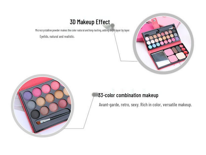 Set Machiaj Lameila 33 Culori: Blush strălucitor, Ruj, Noroi pentru buze, Pudră pentru sprâncene, Paletă de farduri de pleoape - Perfect pentru spectacolele de scenă de Ziua Copilului.