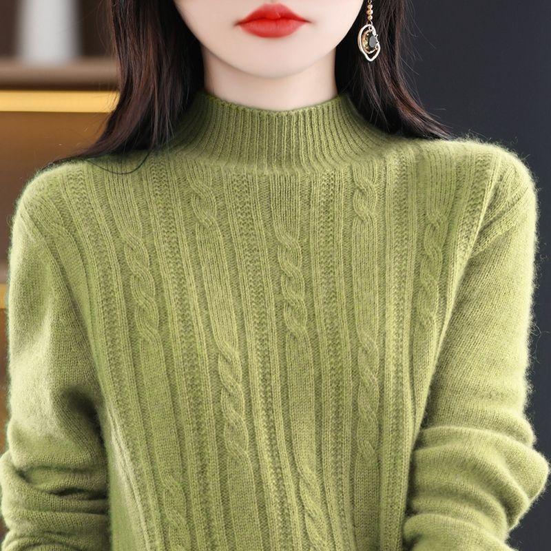 Autumn and Winter Half High Collar Wool Pullover Fried Dough Twists Casual Sweater Versatile Long Sleeve Knitwear