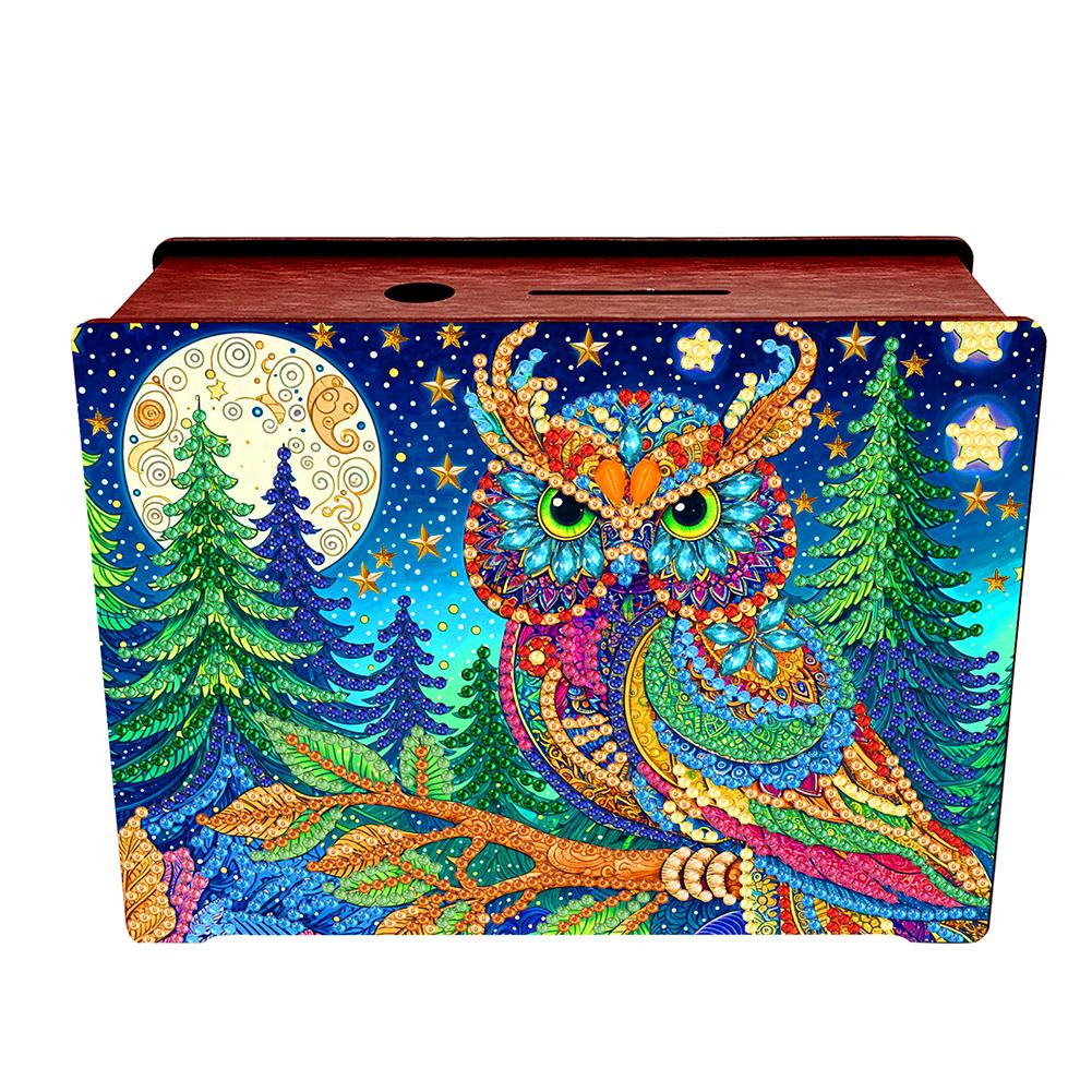 Creative 5D DIY Diamond Painting Money Saving Box Desktop Diamond Art Kits Wooden Coin Bank Storage Box for Home Decor and Gift