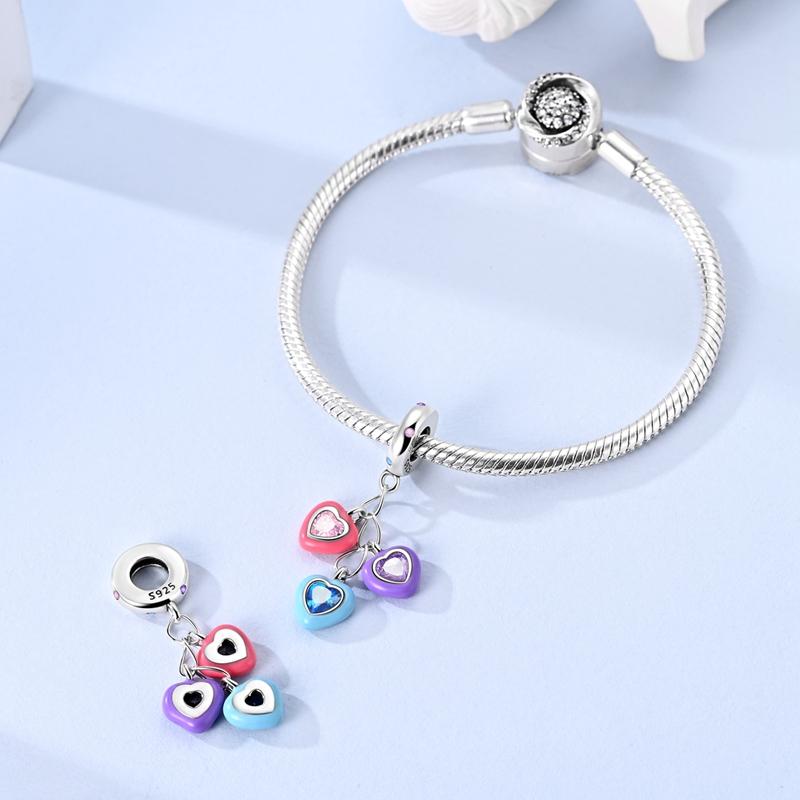New Copper Charms Fit Pan Original Bracelet Diy Three Color Heart Shape Pendant Tassel Beads Women Birthday Jewelry