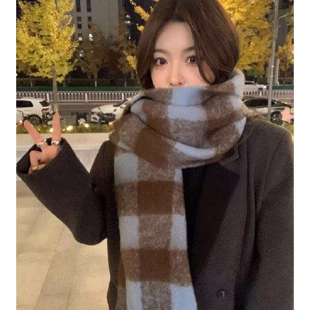 Atmosphere Student Autumn/Winter New Warm Thick Scarf Women'S Casual Versatile Colorful Grid Scarf